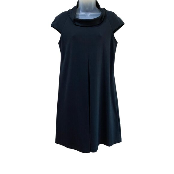 Relativity Womens Jet Black Cowl Neck Cap Sleeve A-Line Dress Size Medium New Wi - Picture 2 of 7